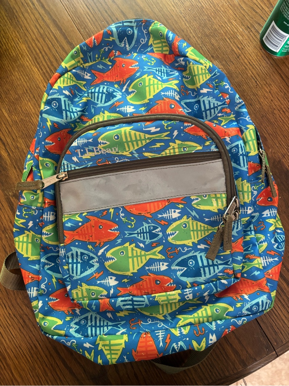 L.L. Bean Kids' Blue Backpack with Orange and Green Fish Print 17L